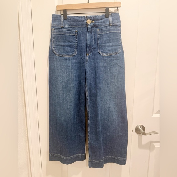 NEW ANTHROPOLOGIE MAEVE The Colette Crop Wide Leg Jeans 27 Petite Mini Fern Wash - Picture 4 of 10